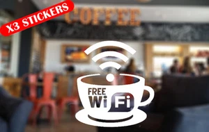 3x Kostenloses WLAN Fenster/Wand Schild Vinyl Tasse Aufkleber Café Bar Restaurant  - Bild 1 von 2