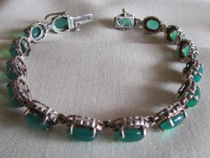Brazalete de eslabón de plata esterlina y piedra verde + - Imagen 1 de 5