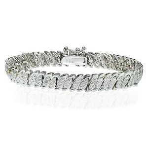 Silver Tone 0.10ct Natural Diamond Marquise S Tennis Bracelet in Brass - Picture 1 of 3