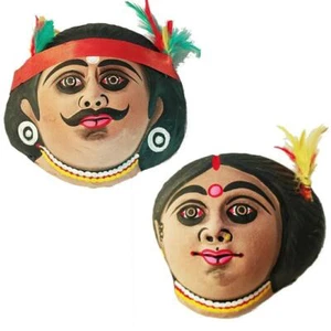 Paper Clay Home Decor Wall Hanging Tribal Couple Chou Mask Gift Item 12.5 cm - Picture 1 of 5