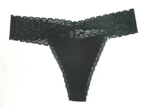 Forever 21 lace waist low rise cotton thong panties S M black nwt - Picture 1 of 2