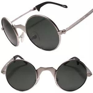 Genuine Vintage 80s Mens Womens Silver Frame Small Round Sunglasses - Picture 1 of 4