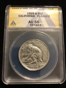 1925 S California Half Dollar - AU55 Details Cleaned - Great Coin , Great Price - Picture 1 of 4