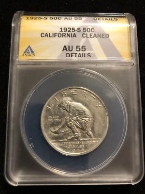 1925 S California Half Dollar - AU55 Details Cleaned - Great Coin , Great Price - Image 1 of 4