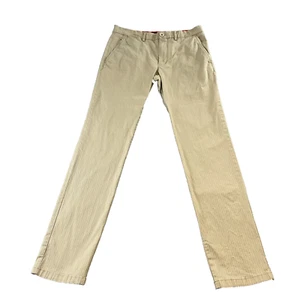 Tommy Hilfiger Hombres Chinos W32 L34 Calce Ajustado Rayas Denton Elastizado Beige Cremallera Mosca - Imagen 1 de 12