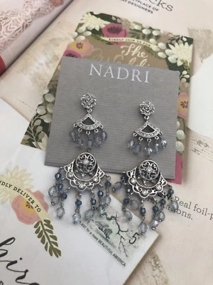 Nadri earrings 2.5" Rhodium plated crystals 100% Authentic Wedding NEW$60 - Image 1 of 4