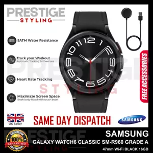 Samsung Galaxy Watch6 Classic SM-R960 47mm BT Smart Watch BLACK Grade A+CHARGR - Picture 1 of 4