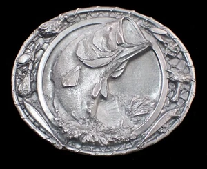 LARGEMOUTH LEAPING BASS BELT BUCKLE BERGAMOT PEWTER NICE DETAIL - Picture 1 of 2