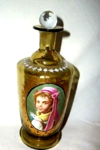 ITALIAN MURANO HANDBLOWN GLASS BOTTLE PERFUME OIL MINIATURE PAINTING PORTRAIT - Picture 1 of 5