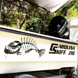 (2) 10"x23" Skeleton fish boat Decals large Fishing graphic sticker window v6 - Bild 1 von 4