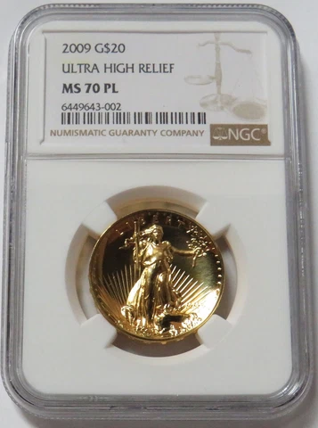 2009 GOLD $20 ULTRA HIGH RELIEF UHR NGC MINT STATE 70 PL PROOFLIKE Cover