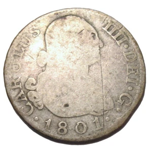 Old Colonial Coins 1801 Silver 2 Reales Coin - Picture 1 of 2