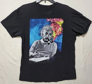 Albert Einstein Space Shirt Black Blue Yellow Red Graphic Tee Size Medium M Used - Picture 1 of 5