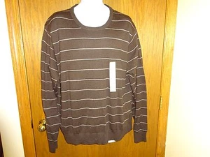 NEW MEN'S ST. JOHN'S BAY BROWN STRIPED SWEATER SIZE XL MSP $42.00 - Picture 1 of 5