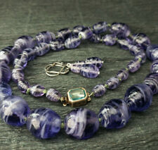 Deco Purple Art Glass Bead Graduated Reknotted Necklace Fancy Clasp 21" Earrings
