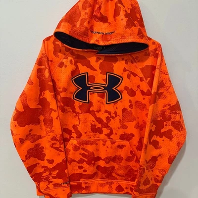 Under Armour 儿童橙色迷彩风暴套衫连帽衫青少年 XL — 第 1/4 张图片