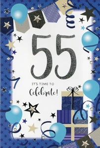 BIGLIETTO AUGURI ETÀ 55 '55 E' ORA DI FESTEGGIARE' E BUSTA ABBINATA 5"X 7" - Foto 1 di 3