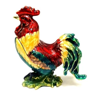 Enamel on Metal Proud Rooster Trinket Box Size: 3.5"x 3"x 1.5" - Picture 1 of 6