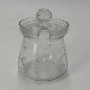 PV09422 Vintage Mid Century Cut Glass 12 POINT STAR / FLOWER Mustard Pot & Lid - Picture 1 of 10