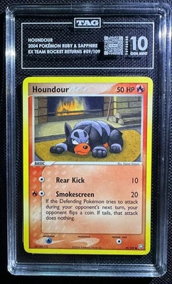 2004 RUBY & SAPPHIRE POKEMON EX TEAM ROCKET RETURNS 59/109 HOUNDOUR TAG 10 - Image 1 of 2