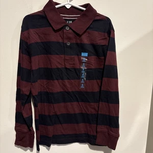 The Children's Place Collared Polo L/ S Burgundy Black Stripe Sz S 5/6 NWT - Picture 1 of 5