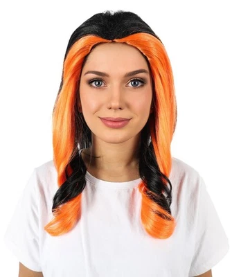 Peluca cosplay con rayas negras y naranjas para mujer, peluca sintética para Halloween Foto 1 de 4