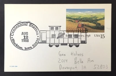 1988 US SPECIAL CANCELLATION EVENT POSTAL CARD Blockton Iowa Centennial Station - Image 1 of 2