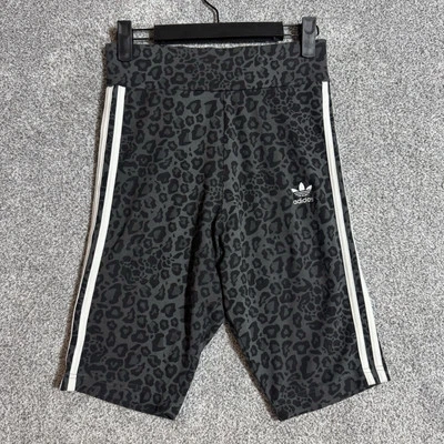 Adidas Bike Shorts Women Small 80s Vibe Grunge Streetwear Leopard Print Athletic - Image 1 of 4