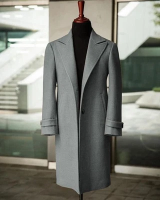 Abrigos largos para hombre mezcla de lana ancho pico solapa exterior cálido formal abrigo de negocios Foto 1 de 4