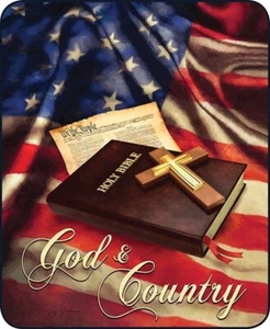 GOD COUNTRY HOLY BIBLE FLAG QUEEN SIZE 79" X 96" SOFT MEDIUM WEIGHT BED BLANKET - Picture 1 of 1