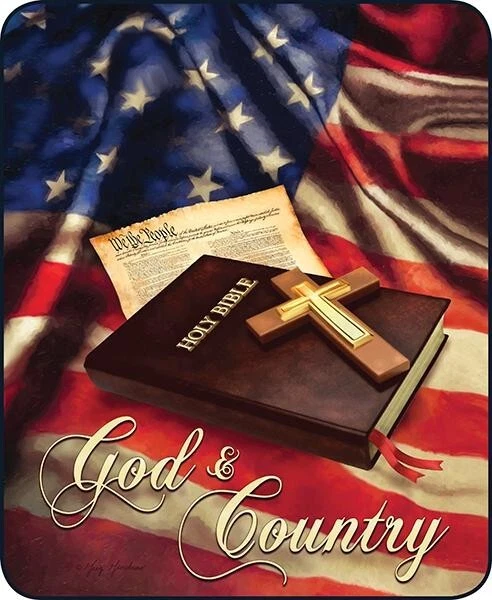 GOD & COUNTRY HOLY BIBLE FLAG QUEEN 79" X 96" COZY MEDIUM WEIGHT BED BLANKET - Image 1 of 1