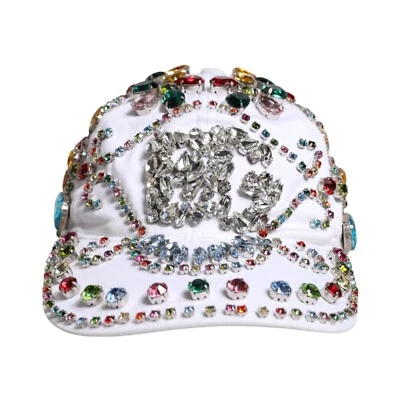 DOLCE & GABBANA Sombrero Blanco Multicolor Cristal Adorno Gorra de Béisbol 58/M 5930usd Foto 1 de 4