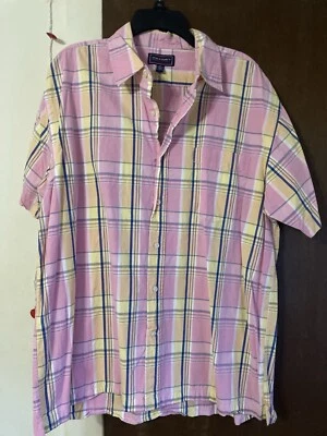 Мужская рубашка с коротким рукавом Steve & Barry's розовый синий желтый клетку размер XL кнопки - Изображение 1 из 4