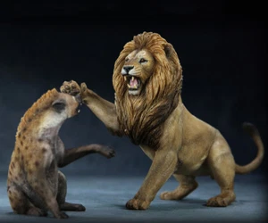 Nanmu 1:12 Thundering Rage African lion VS Spotted Hyena Model Collection Decor - Picture 1 of 9
