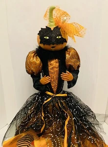 Halloween Pumpkin Head Shelf Sitter Doll 30” Folk Art Joe Spencer Style OOAK. - Picture 1 of 10
