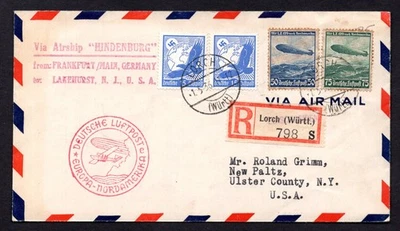 GERMANY TO U.S. 1936 GRAF ZEPPELIN HINDENBURG FLIGHT REGISTERED "LORCH WURTT." - Image 1 of 2