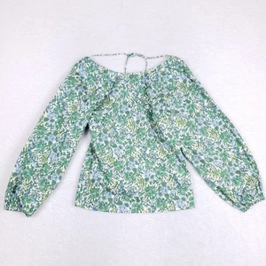 J Crew Bluse Puffärmel hinten zum Binden Größe 0 grün Blumen Cottagecore schick Prärie - Bild 1 von 8