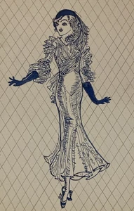 Fashion Drawing Early 1900s Handrawn Black Gloves - Picture 1 of 3