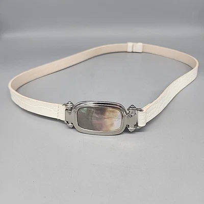 Chico’s White Leather Slide Belt Faux Stone Buckle S/M - Image 1 of 4