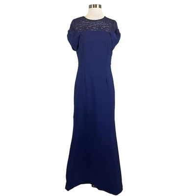 JS Collections Women's Formal Dress Size 6 Blue Lace and Crepe Short Sleeve Gown - Image 1 of 4