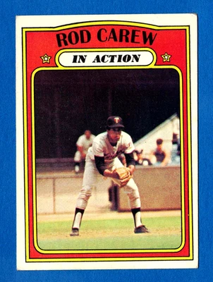 Tarjeta 1972 Topps #696 Rod Carew en acción número alto -- En muy buena condición Foto 1 de 2