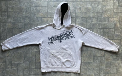 Fox 套头连帽衫白色黑色男式大号 Y2K 缺点磨损标志  — 第 1/4 张图片