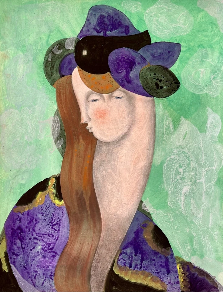 VINTAGE FRENCH SURREALIST GOUACHE ON PAPER NADINE BOERI-VEFOUR - Image 1 of 1