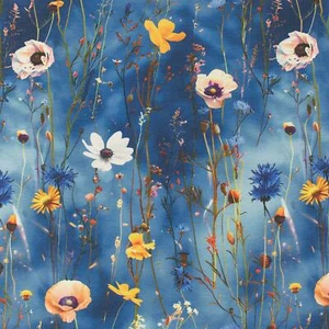 Jersey Stoff Wildblumen, dunkelblau (Meterware ab 0,50m) - Bild 1 von 5