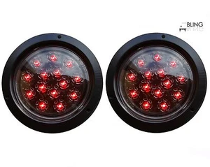 2 RED ROUND 5" Flush Mount STOP TURN LED LIGHT TRUCK TRAILER CLEAR LENS 14 Diode - Bild 1 von 7