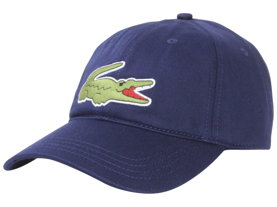 Lacoste Cap Hat Adjustable Cotton Twill Navy Blue Oversize Logo Unisex One Size