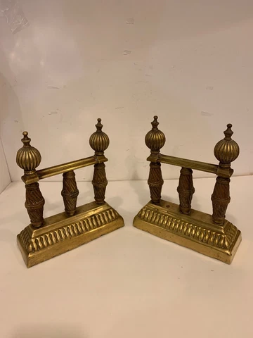 Vintage Brass Ornate Fireplace Andirons Reg. No.148728 Cover