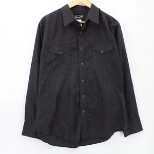 Vintage Wrangler Shirt Mens Black Striped Button Down Collared Western Large 90s - Picture 1 of 10