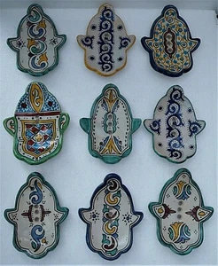 HAND PAINTED CERAMIC  HAND OF FATIMA/HAMSA MULTI COLOUR SOAP DISH * FES POTTERY - Picture 1 of 27