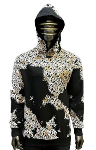 Men Italian Fashion Long Sleeve Gold/silver Rhinestone Black Hoodie Animal Print - Picture 1 of 2